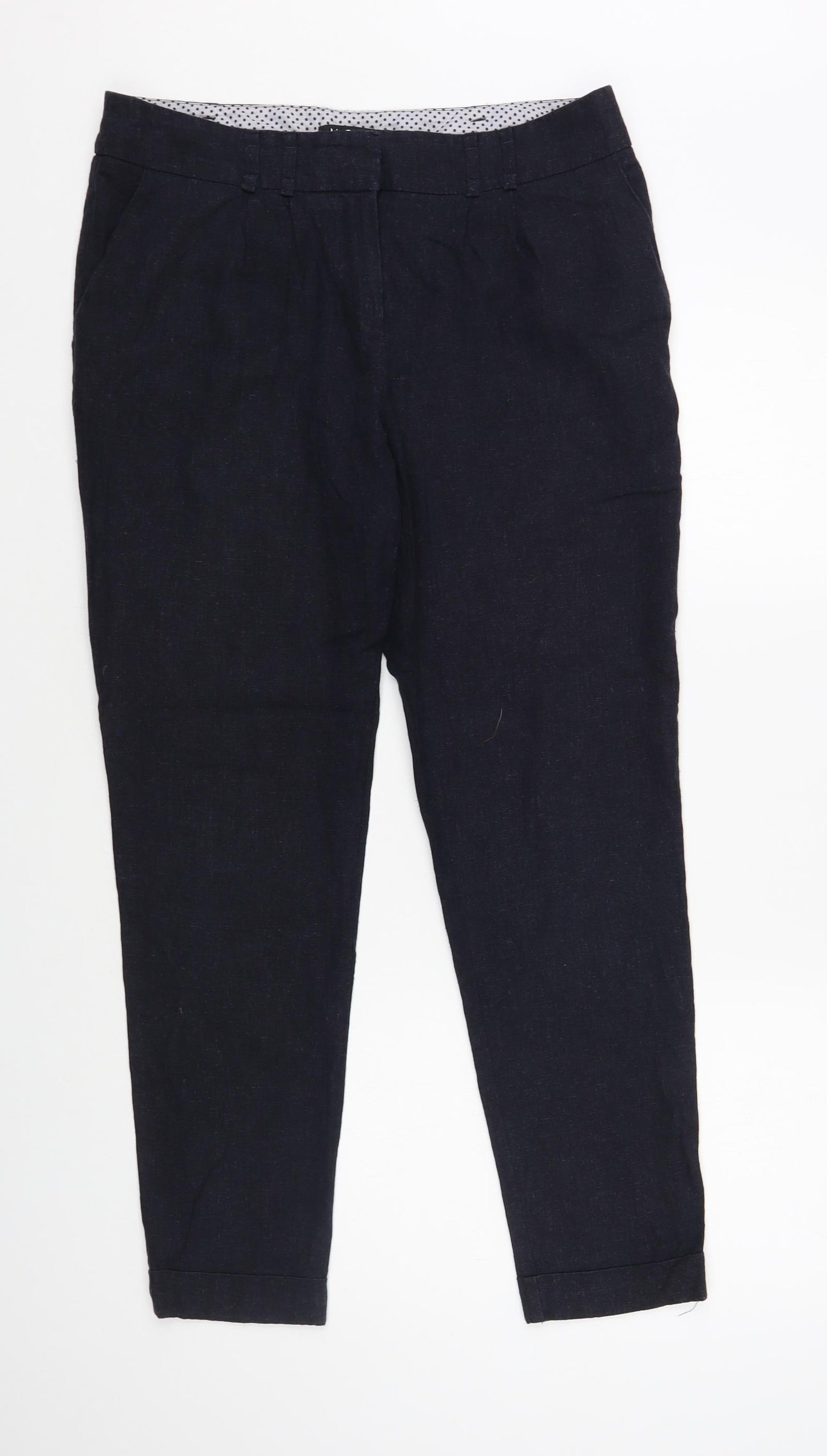 M&Co Womens Blue Linen Trousers Size 10 L28 in Regular Hook & Loop