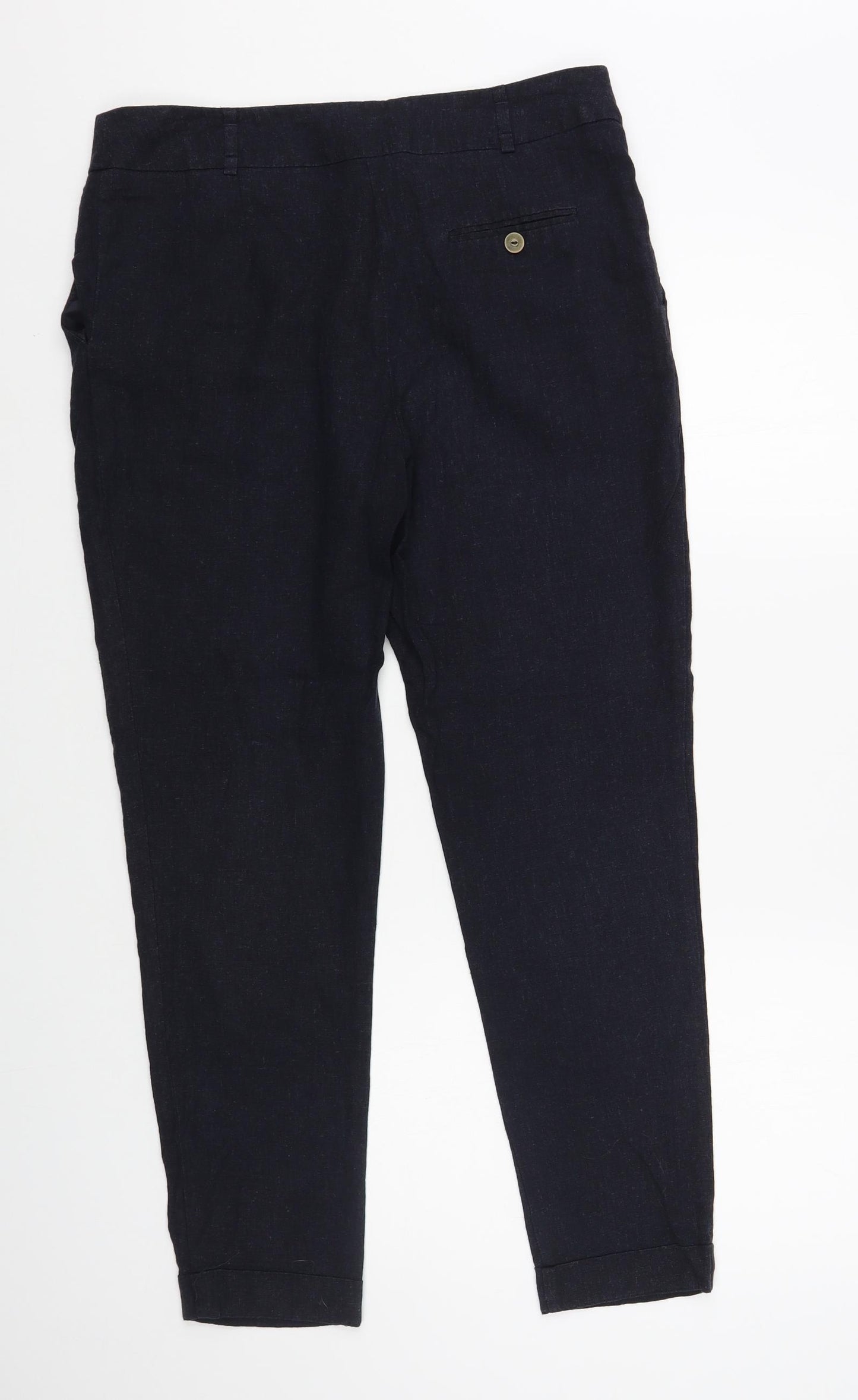 M&Co Womens Blue Linen Trousers Size 10 L28 in Regular Hook & Loop