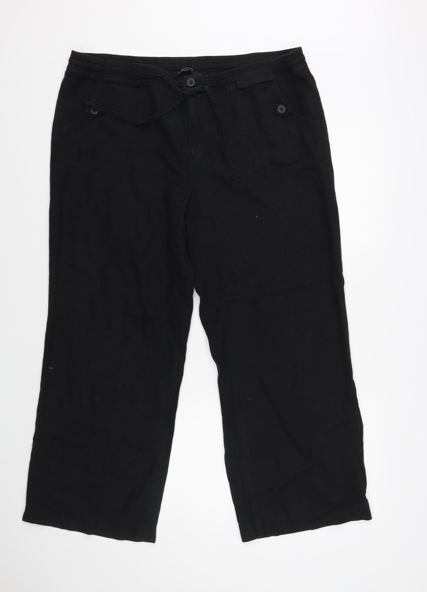 Debenhams Womens Black Linen Trousers Size 16 L29 in Regular Button