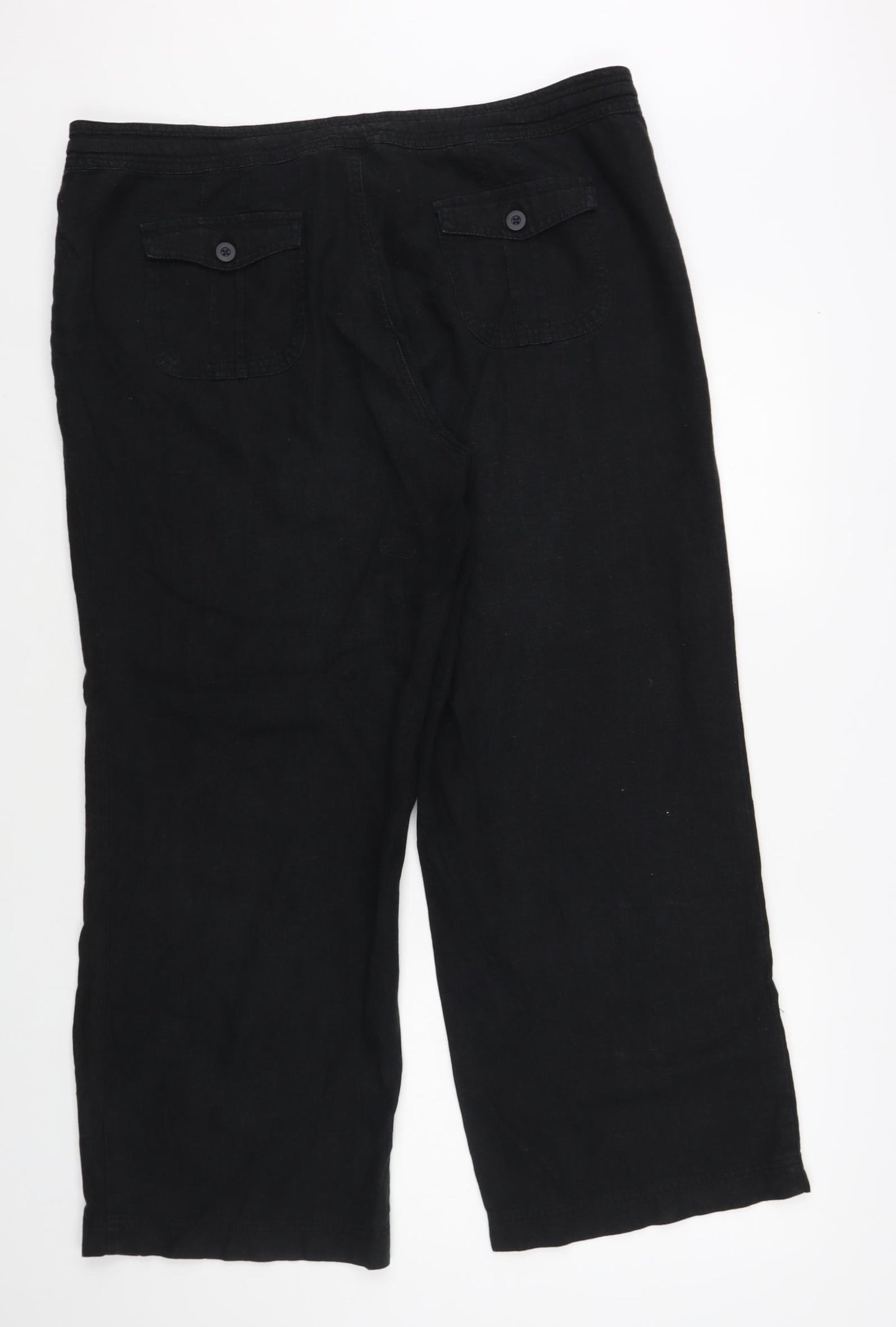 Debenhams Womens Black Linen Trousers Size 16 L29 in Regular Button