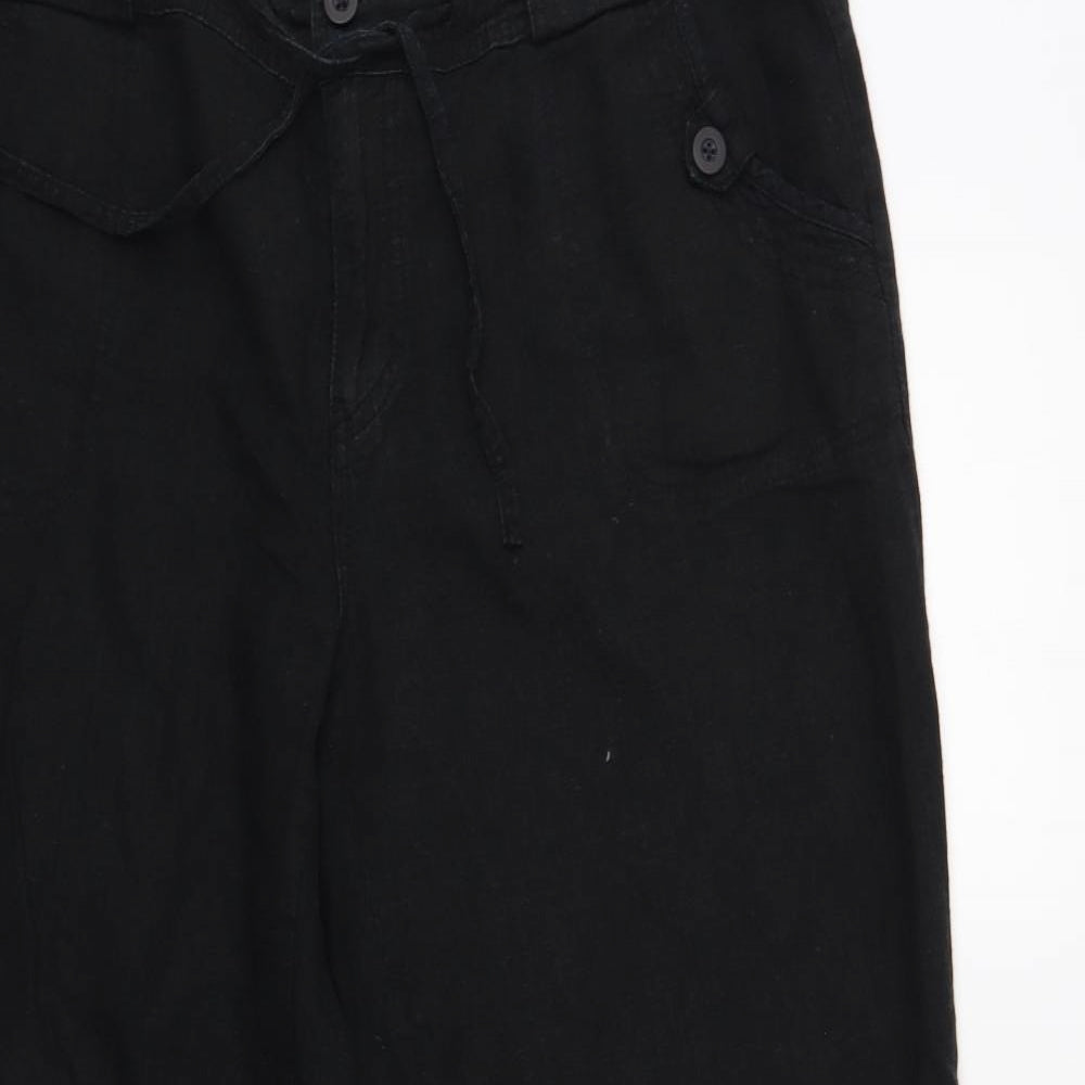 Debenhams Womens Black Linen Trousers Size 16 L29 in Regular Button