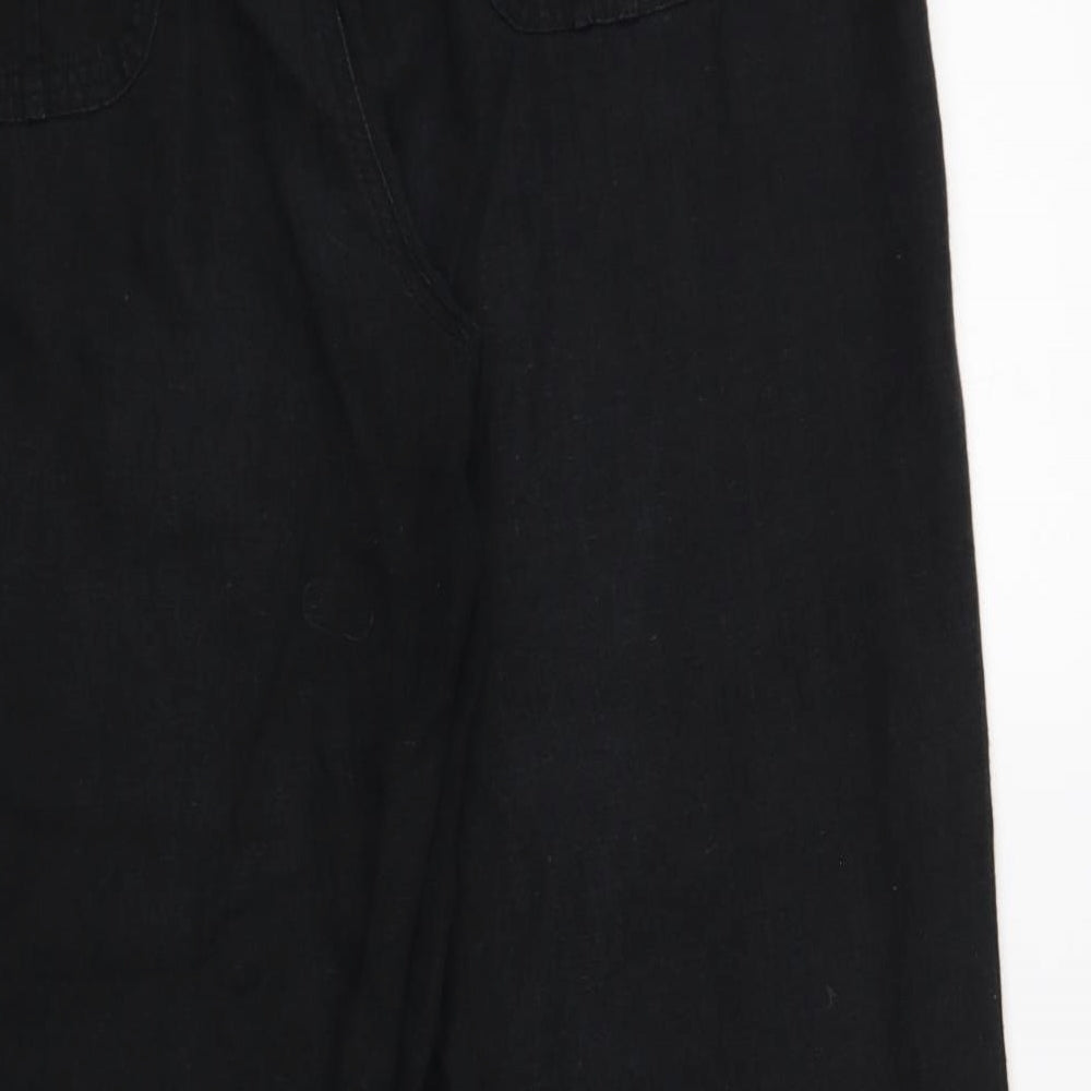 Debenhams Womens Black Linen Trousers Size 16 L29 in Regular Button