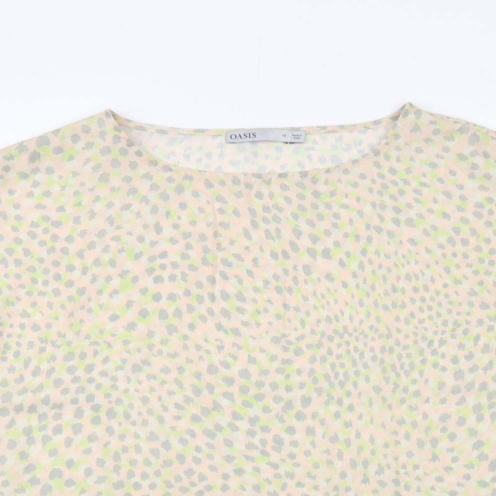 Oasis Womens Multicoloured Animal Print Polyester Basic Blouse Size 10 Boat Neck
