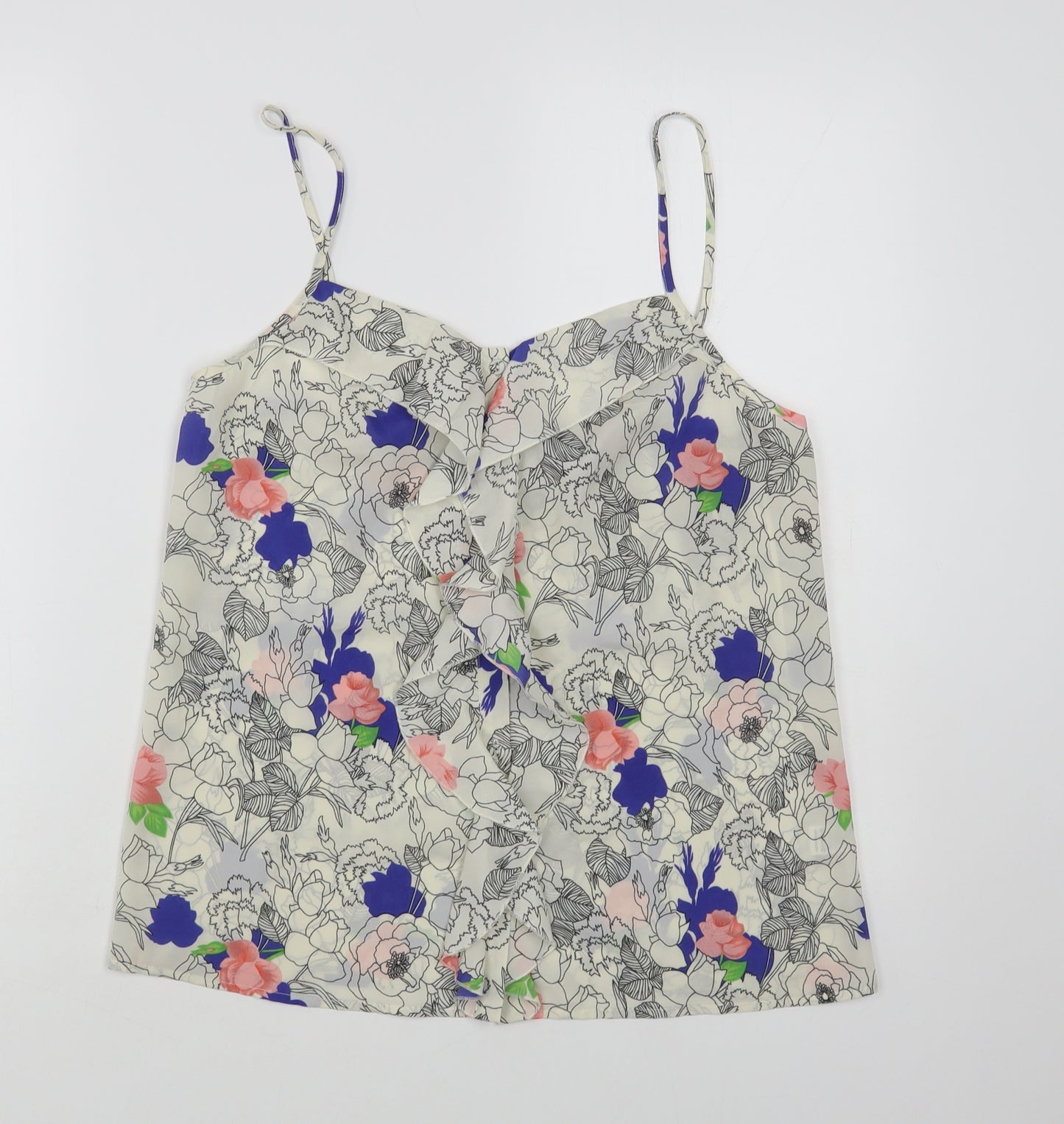 Oasis Womens White Floral Polyester Camisole Blouse Size 10 V-Neck