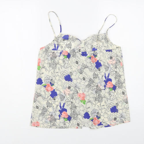 Oasis Womens White Floral Polyester Camisole Blouse Size 10 V-Neck