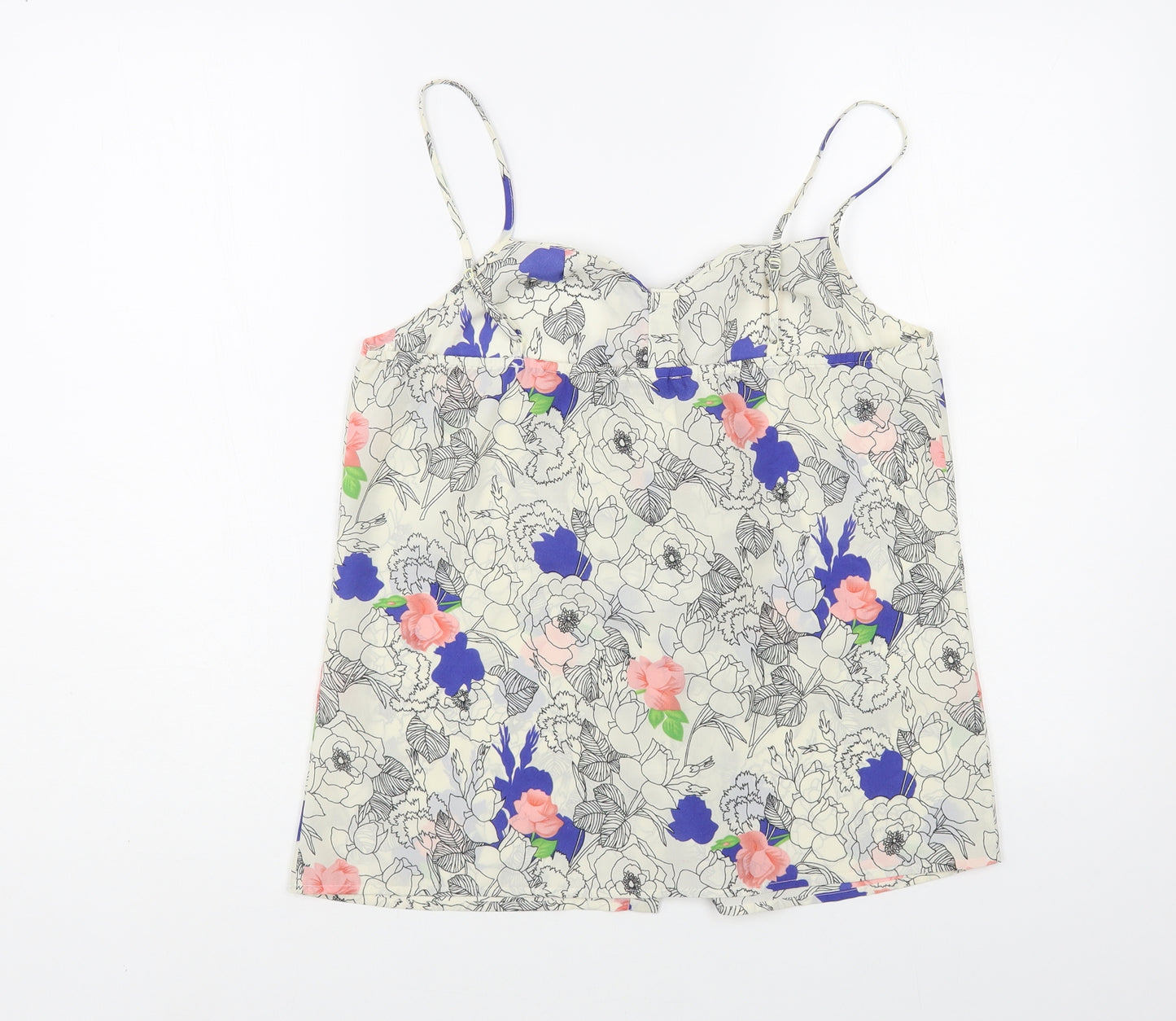 Oasis Womens White Floral Polyester Camisole Blouse Size 10 V-Neck