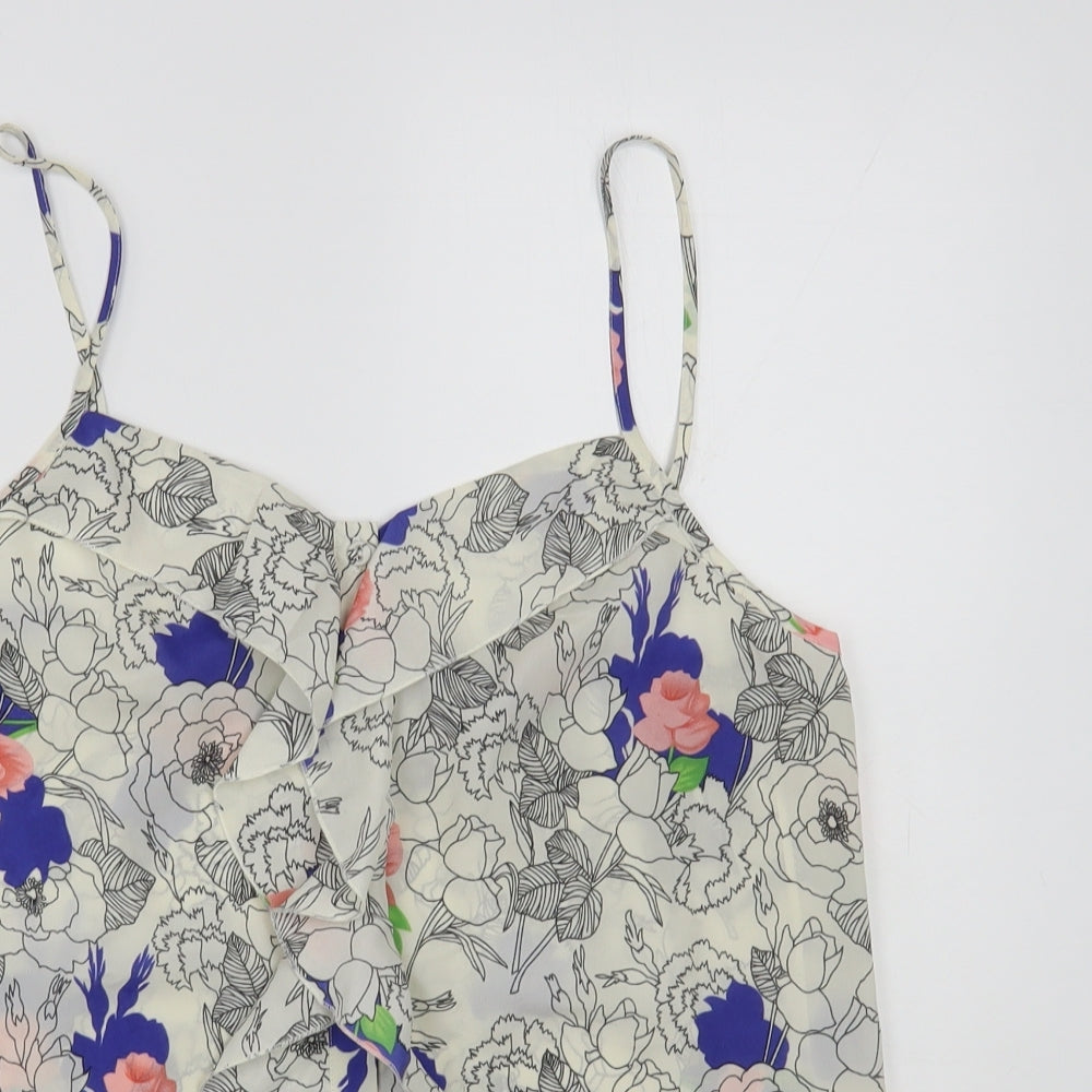 Oasis Womens White Floral Polyester Camisole Blouse Size 10 V-Neck