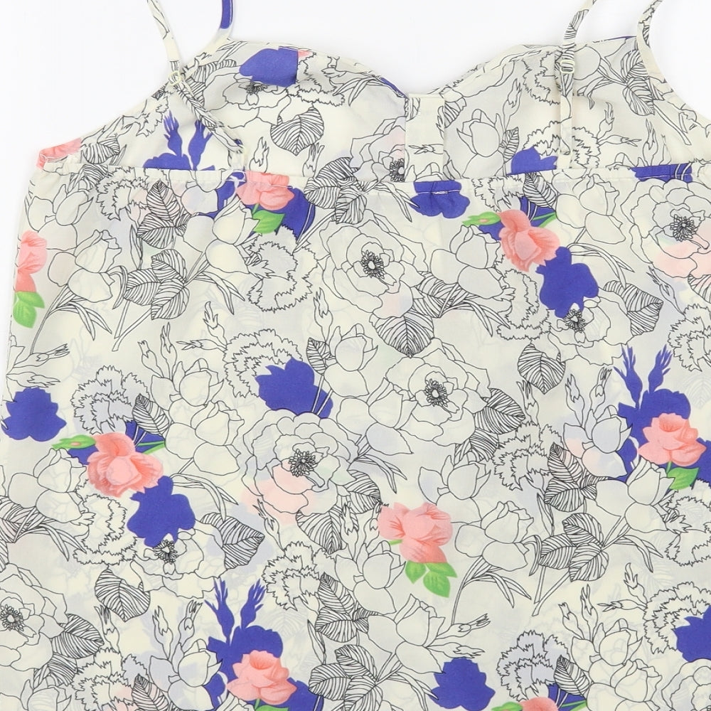 Oasis Womens White Floral Polyester Camisole Blouse Size 10 V-Neck