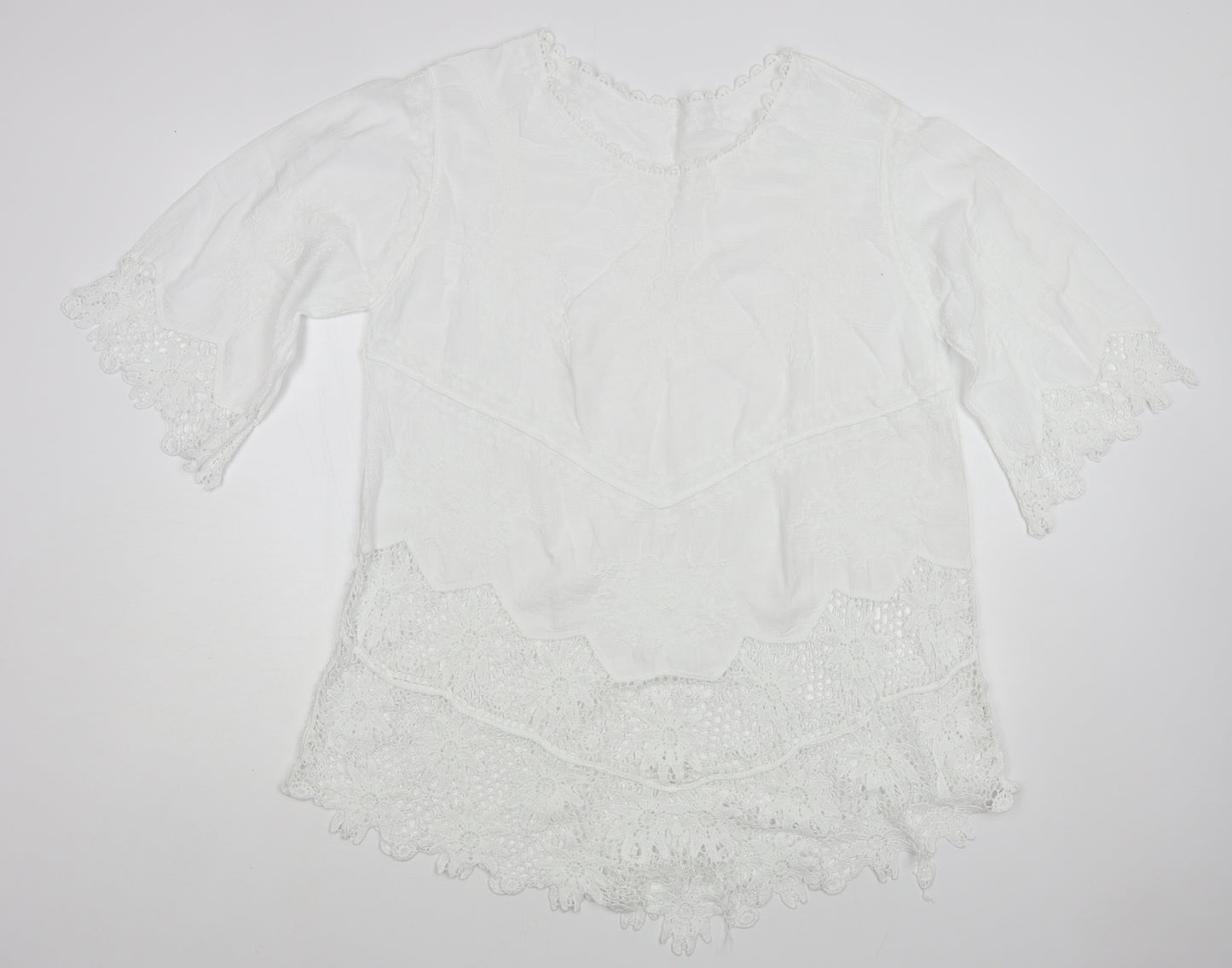 Preworn Womens White Cotton Tunic Blouse Size L Boat Neck