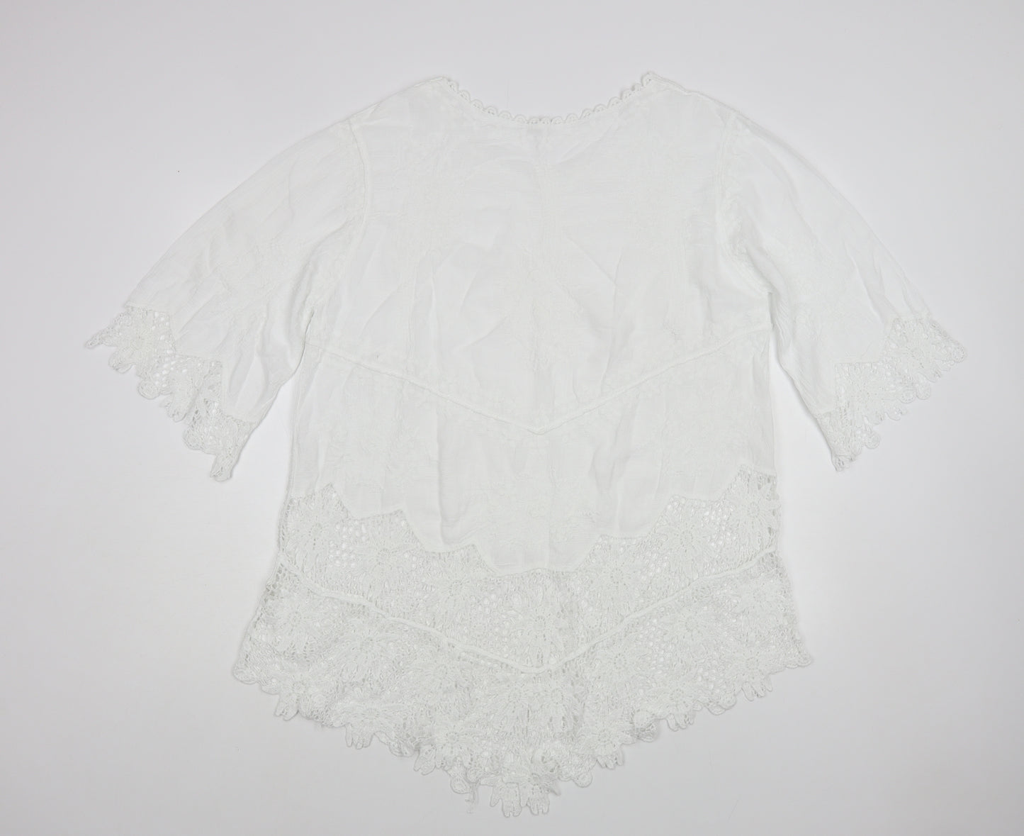 Preworn Womens White Cotton Tunic Blouse Size L Boat Neck