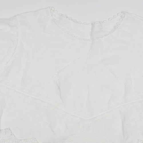 Preworn Womens White Cotton Tunic Blouse Size L Boat Neck