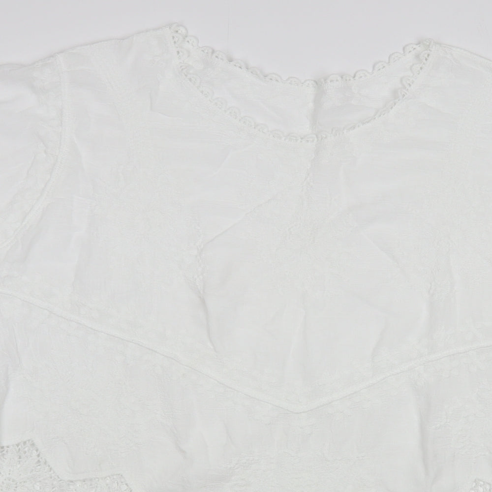 Preworn Womens White Cotton Tunic Blouse Size L Boat Neck