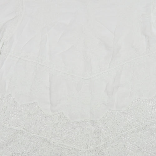 Preworn Womens White Cotton Tunic Blouse Size L Boat Neck