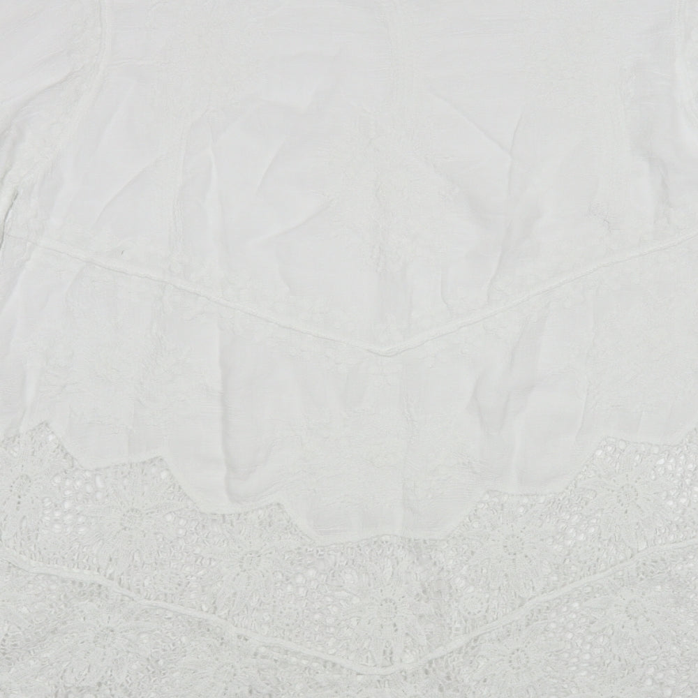 Preworn Womens White Cotton Tunic Blouse Size L Boat Neck