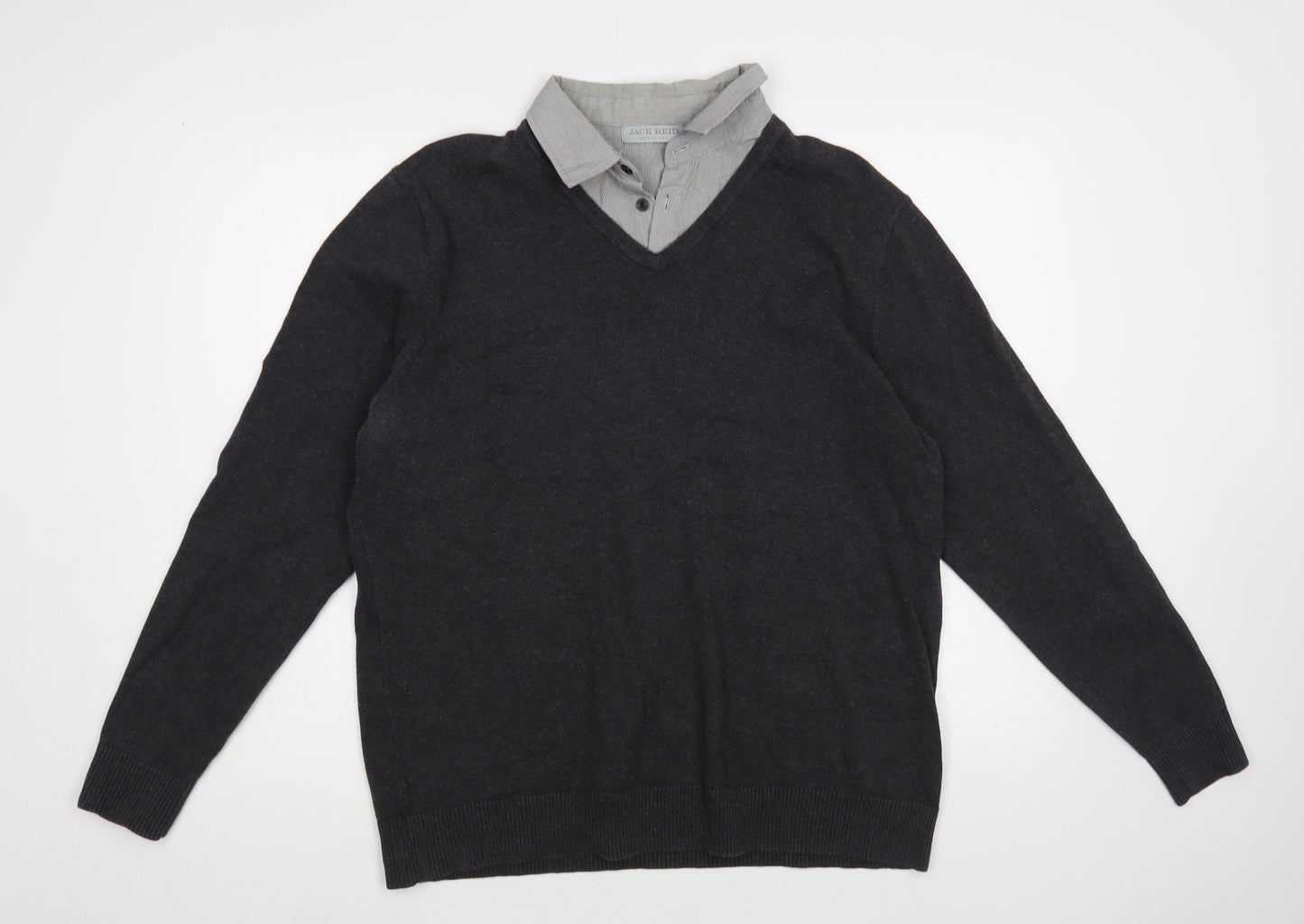 Jack Reid Womens Grey Collared Cotton Pullover Jumper Size L