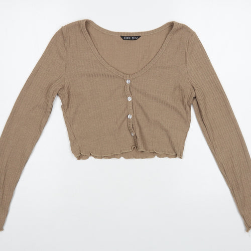 SheIn Womens Beige V-Neck Polyester Cardigan Jumper Size S