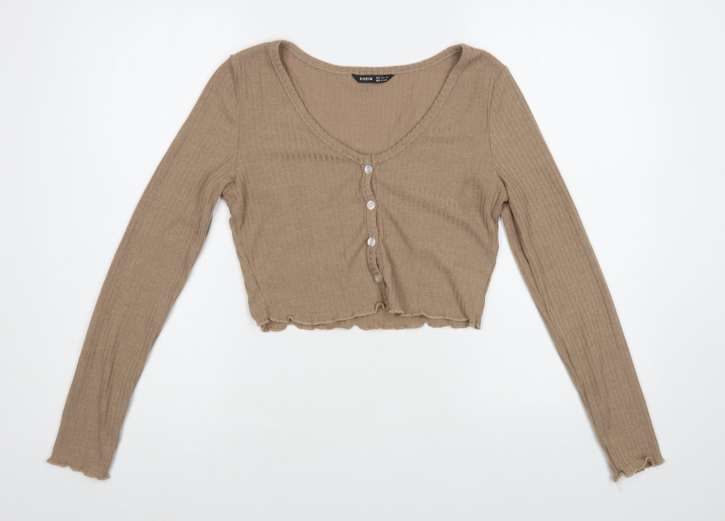 SheIn Womens Beige V-Neck Polyester Cardigan Jumper Size S