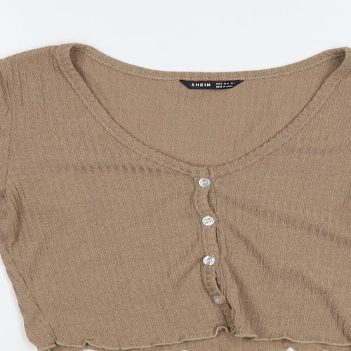 SheIn Womens Beige V-Neck Polyester Cardigan Jumper Size S