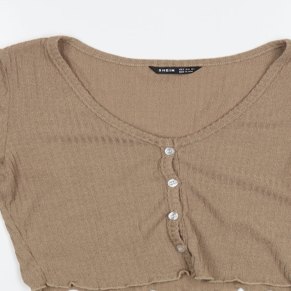 SheIn Womens Beige V-Neck Polyester Cardigan Jumper Size S