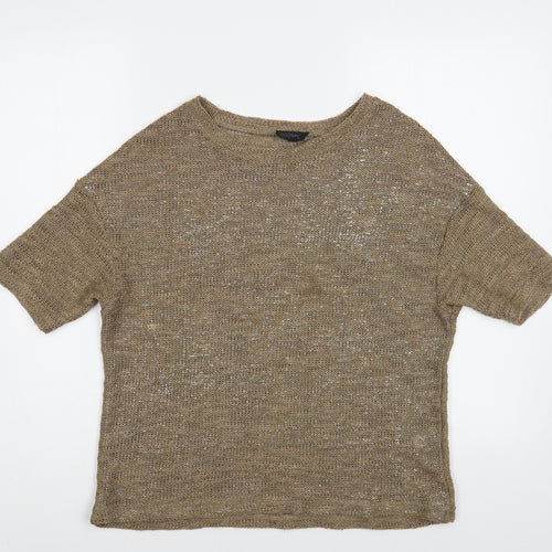 Topshop Womens Brown Boat Neck Acrylic Pullover Jumper Size 8