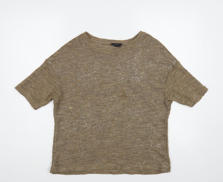 Topshop Womens Brown Boat Neck Acrylic Pullover Jumper Size 8