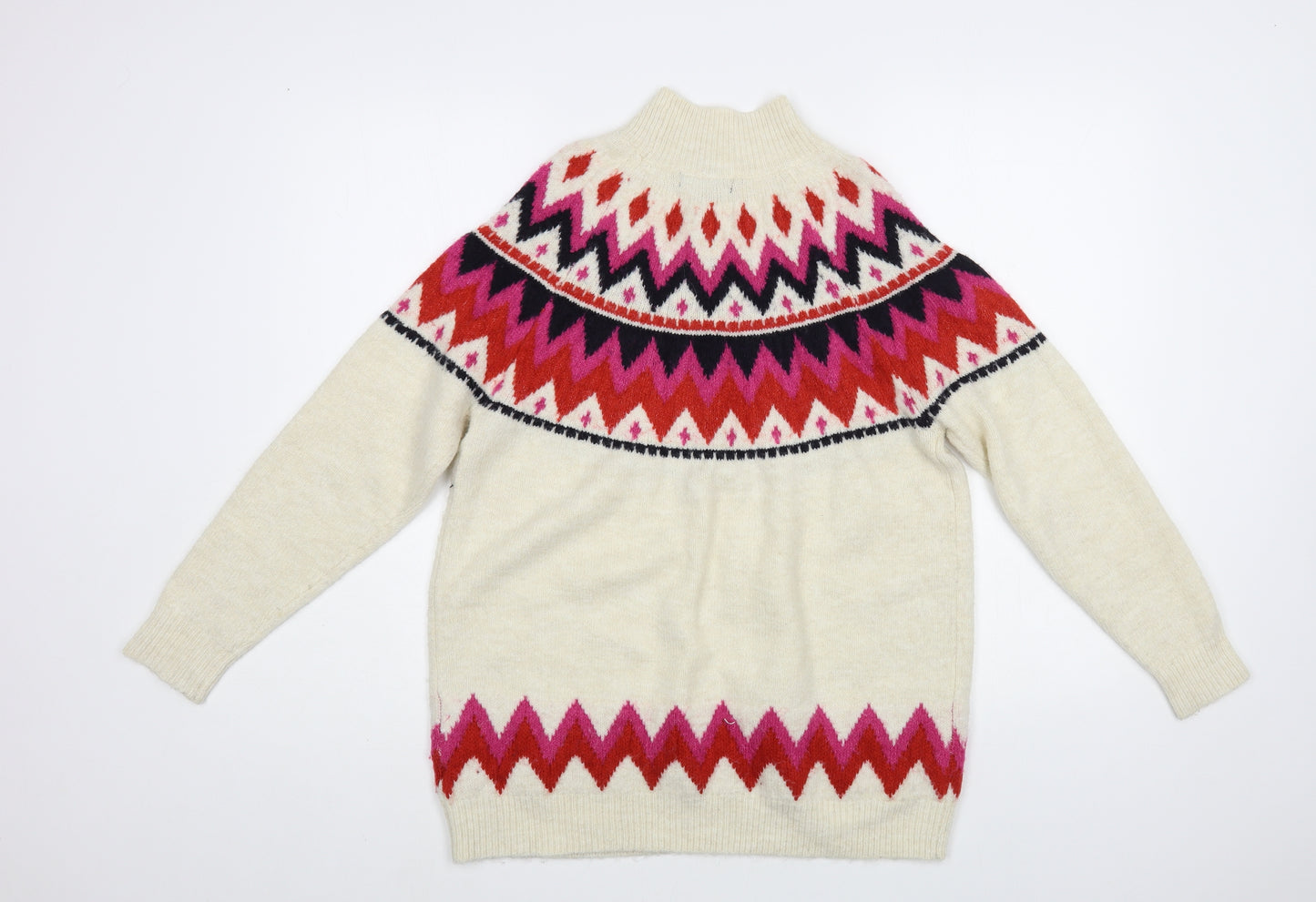 F&F Womens Ivory High Neck Fair Isle Acrylic Pullover Jumper Size 12