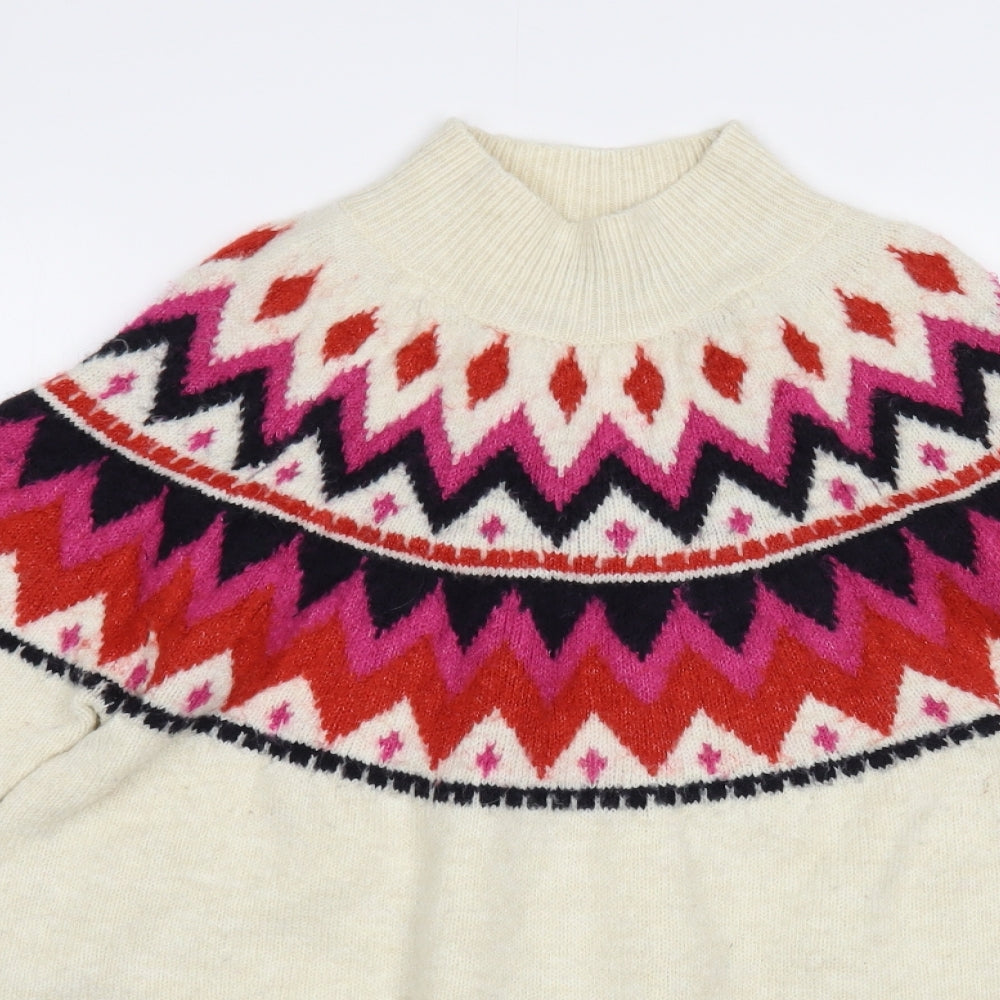 F&F Womens Ivory High Neck Fair Isle Acrylic Pullover Jumper Size 12