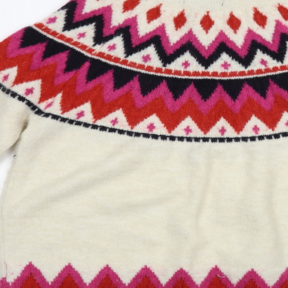 F&F Womens Ivory High Neck Fair Isle Acrylic Pullover Jumper Size 12
