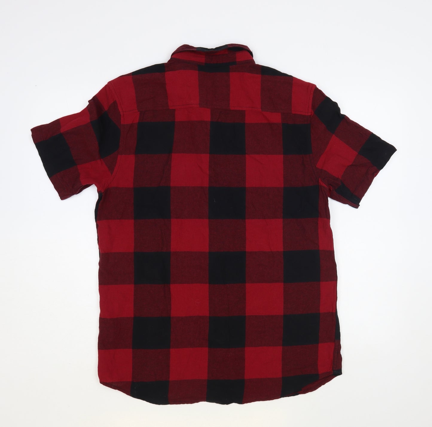 Primark Mens Red Check Cotton Button-Up Size M Collared Button