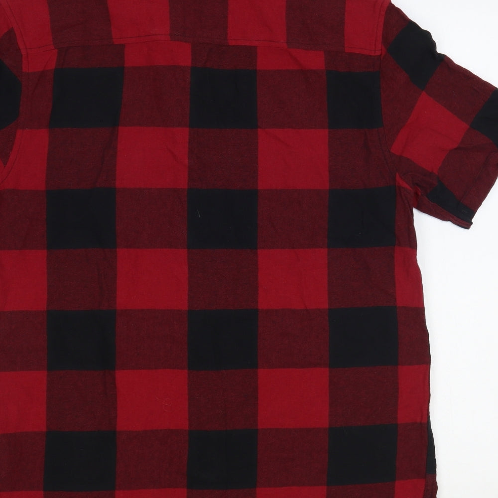 Primark Mens Red Check Cotton Button-Up Size M Collared Button