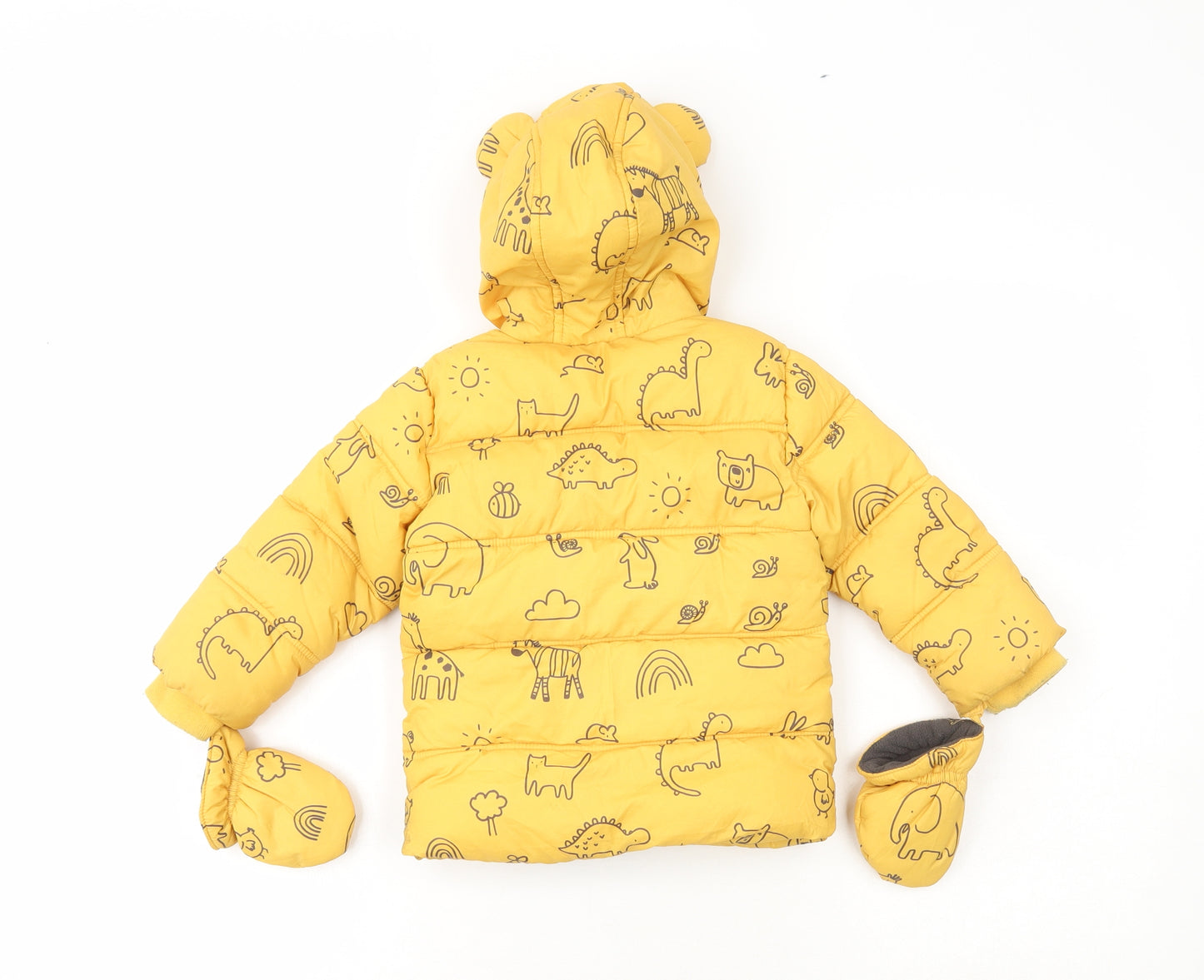 George Baby Yellow Geometric Bomber Jacket Coat Size 12-18 Months - Dinosaur , attached mittens