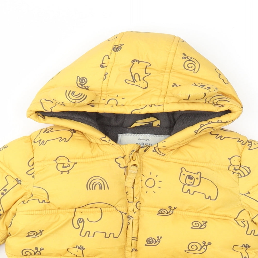 George Baby Yellow Geometric Bomber Jacket Coat Size 12-18 Months - Dinosaur , attached mittens