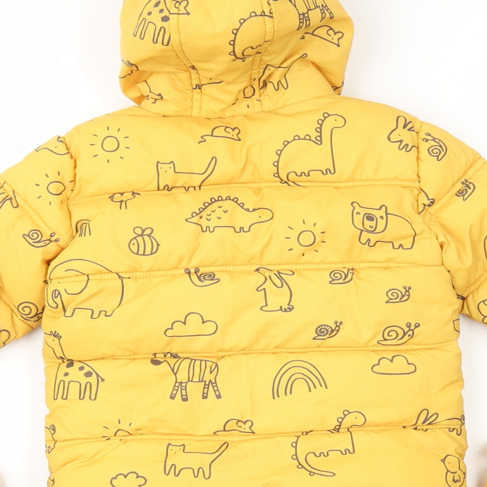 George Baby Yellow Geometric Bomber Jacket Coat Size 12-18 Months - Dinosaur , attached mittens