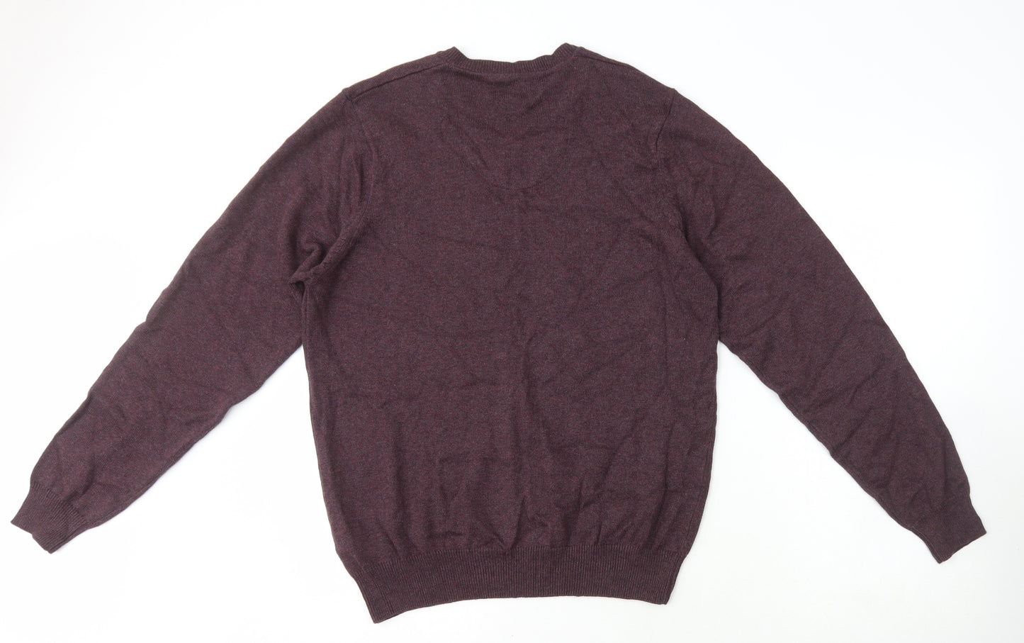 Marks and Spencer Mens Purple V-Neck Cotton Pullover Jumper Size M