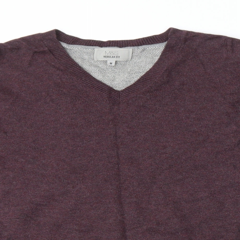 Marks and Spencer Mens Purple V-Neck Cotton Pullover Jumper Size M