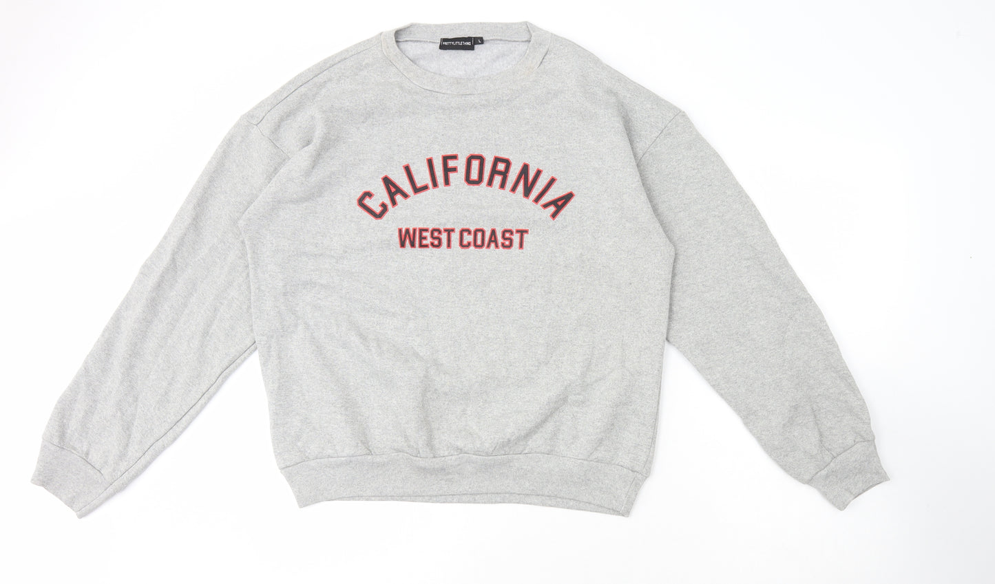 PRETTYLITTLETHING Womens Grey Cotton Pullover Sweatshirt Size L - California