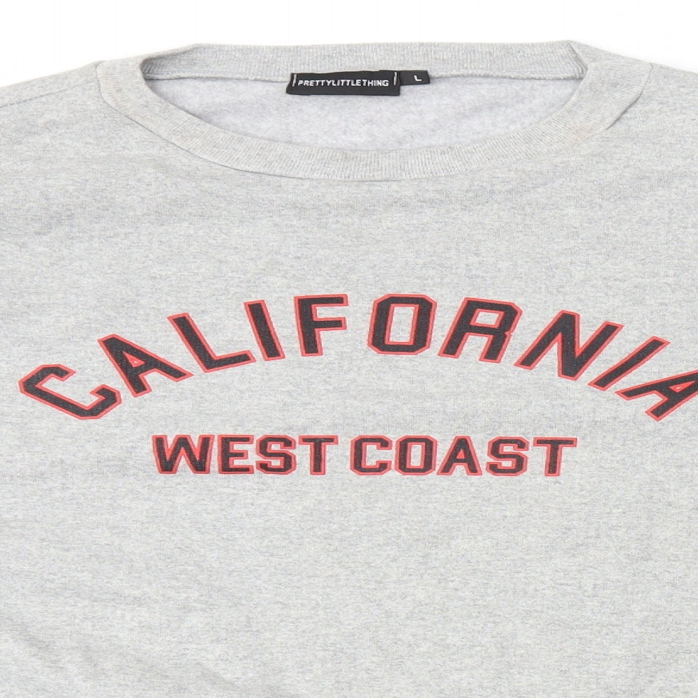PRETTYLITTLETHING Womens Grey Cotton Pullover Sweatshirt Size L - California