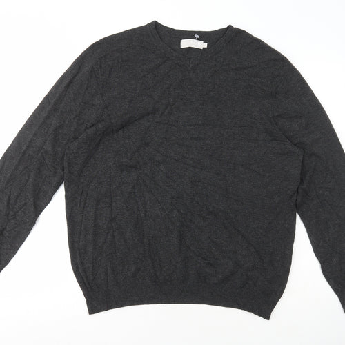 Debenhams Mens Grey V-Neck Viscose Pullover Jumper Size L