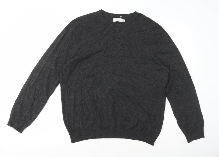 Debenhams Mens Grey V-Neck Viscose Pullover Jumper Size L