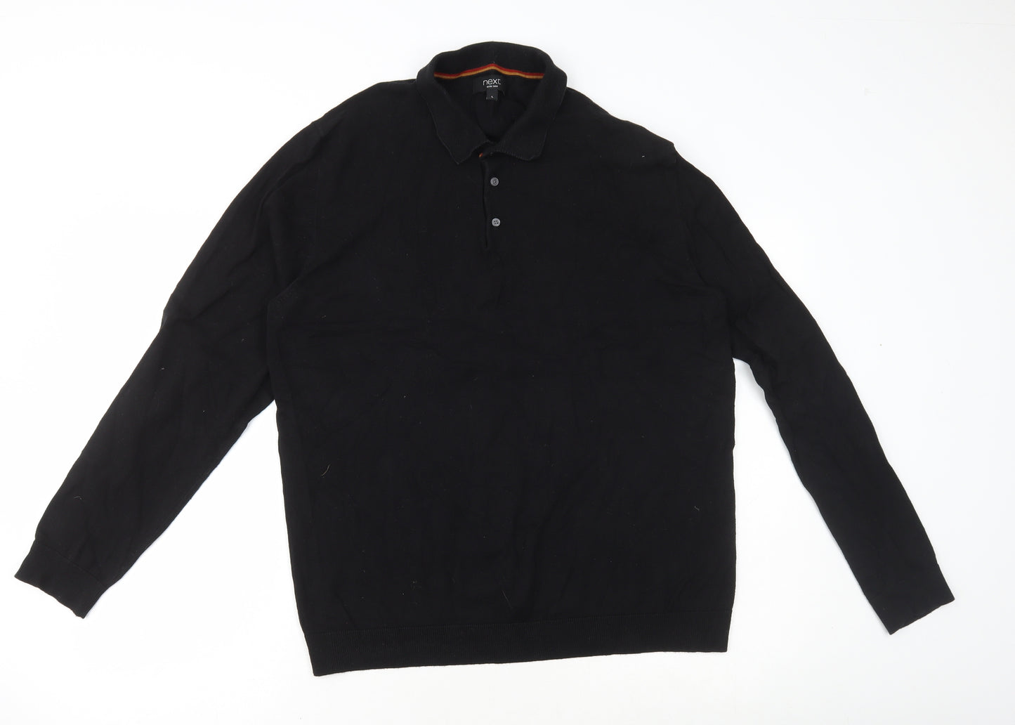 NEXT Mens Black Collared Cotton Pullover Jumper Size L