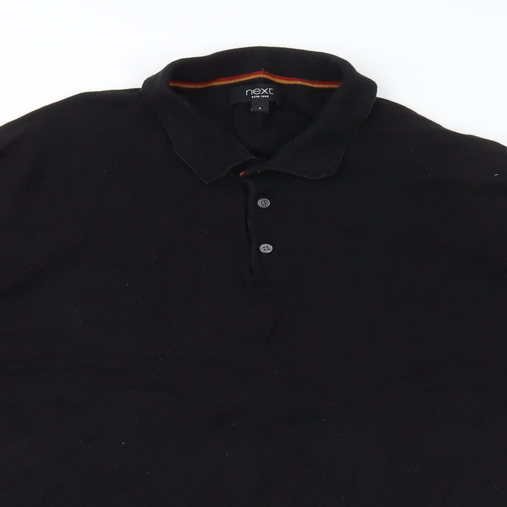 NEXT Mens Black Collared Cotton Pullover Jumper Size L