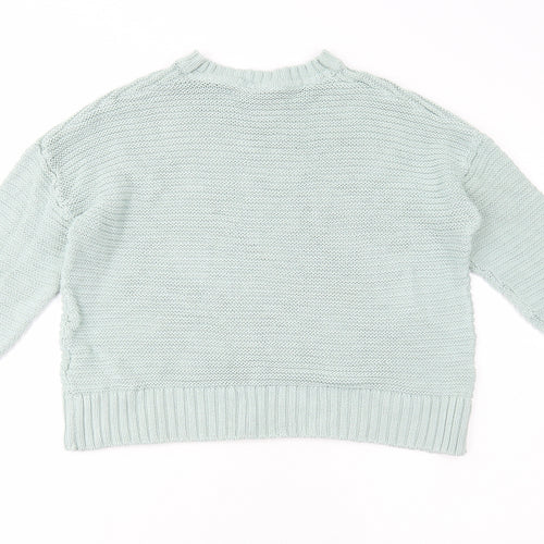 Divided by H&M Womens Green Boat Neck Cotton Pullover Jumper Size S
