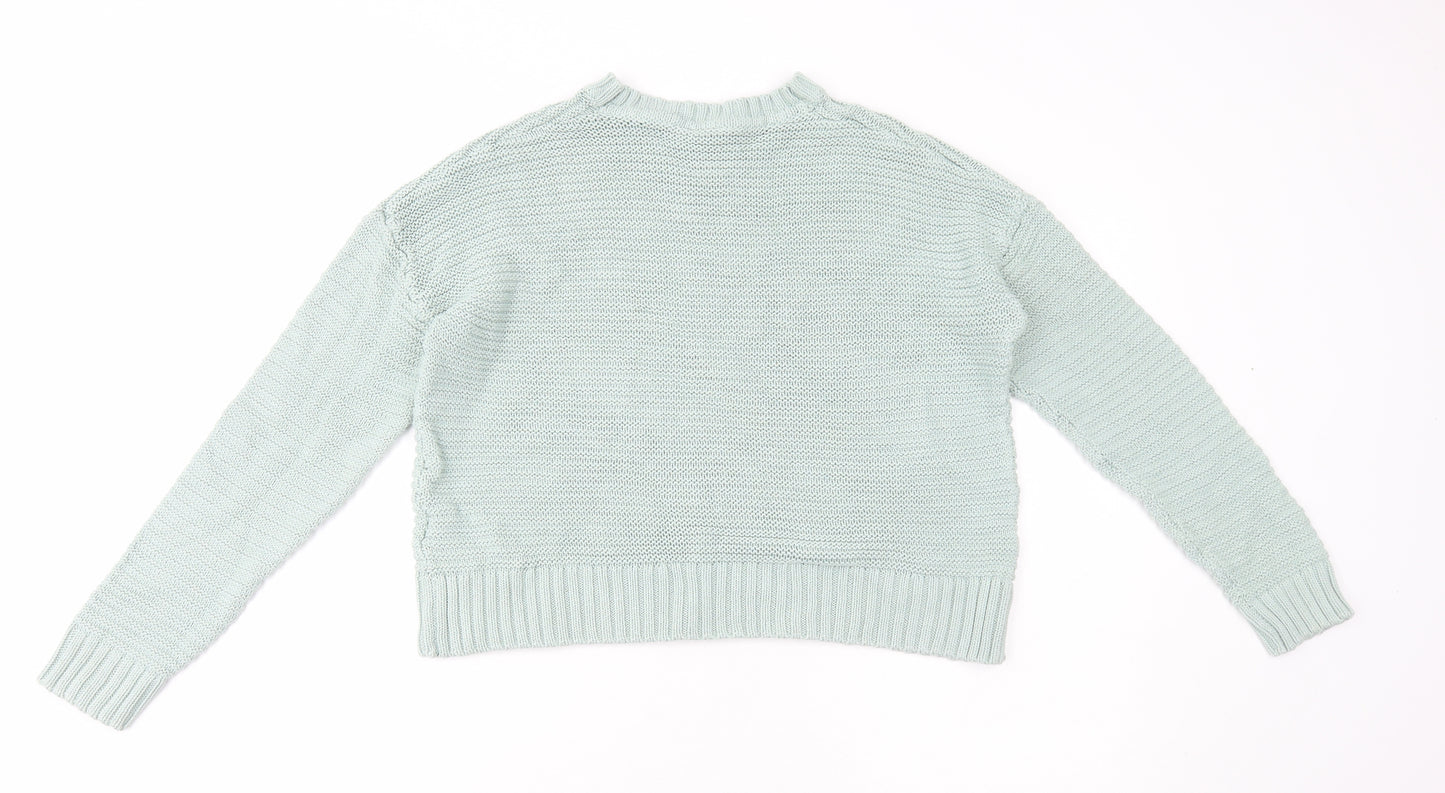 Divided by H&M Womens Green Boat Neck Cotton Pullover Jumper Size S