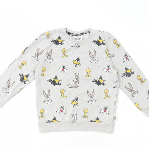 George Boys Grey Round Neck Geometric Cotton Pullover Jumper Size 5-6 Years