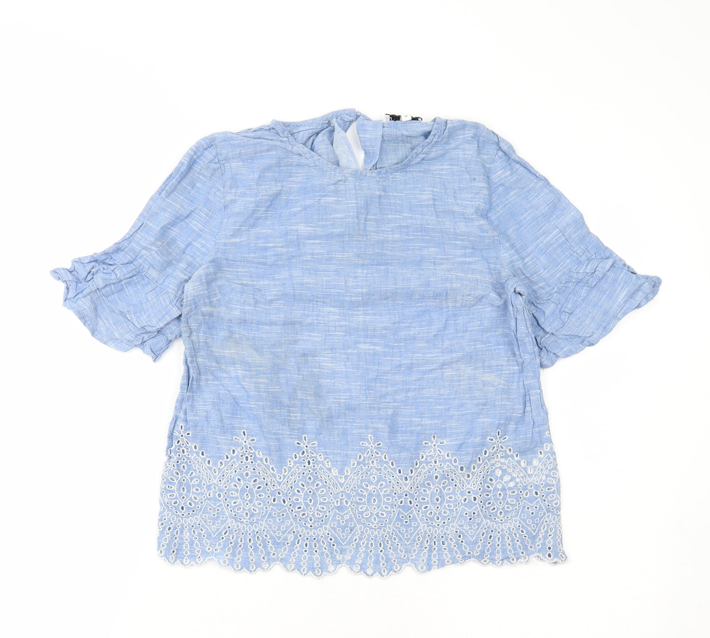 Warehouse Womens Blue Cotton Basic Blouse Size 10 Scoop Neck