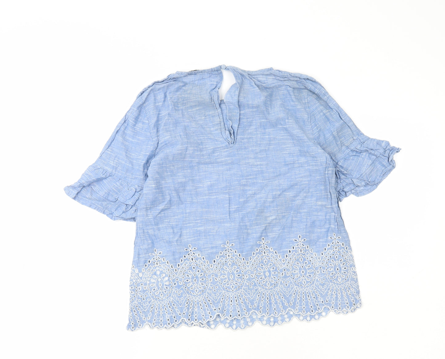 Warehouse Womens Blue Cotton Basic Blouse Size 10 Scoop Neck