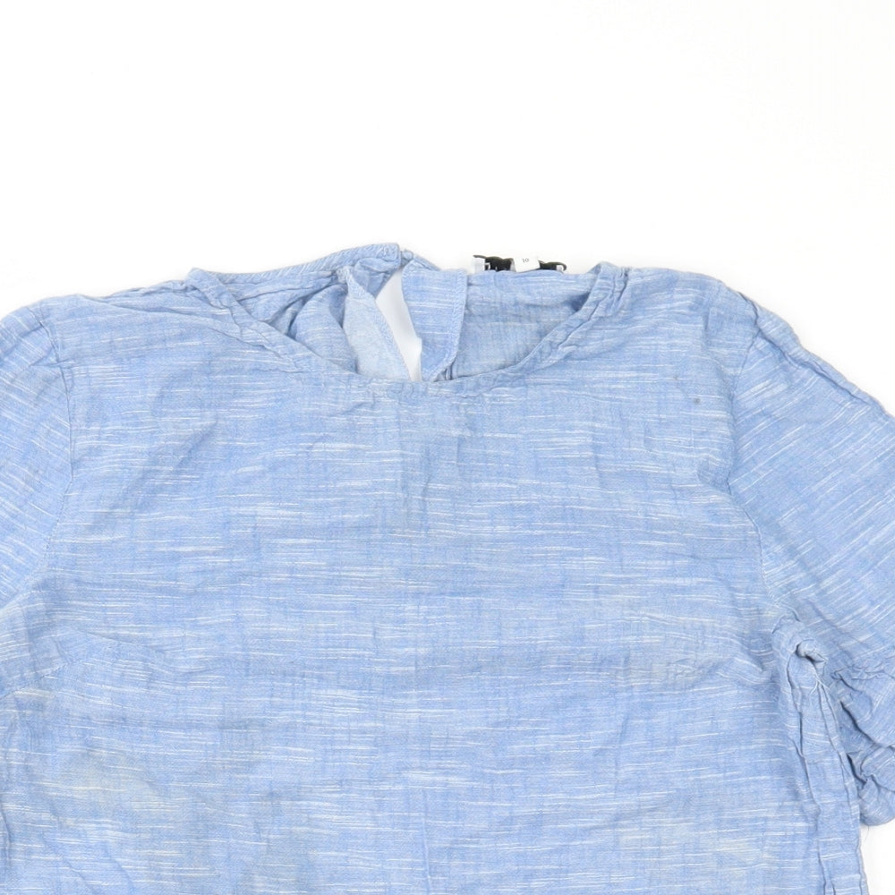Warehouse Womens Blue Cotton Basic Blouse Size 10 Scoop Neck