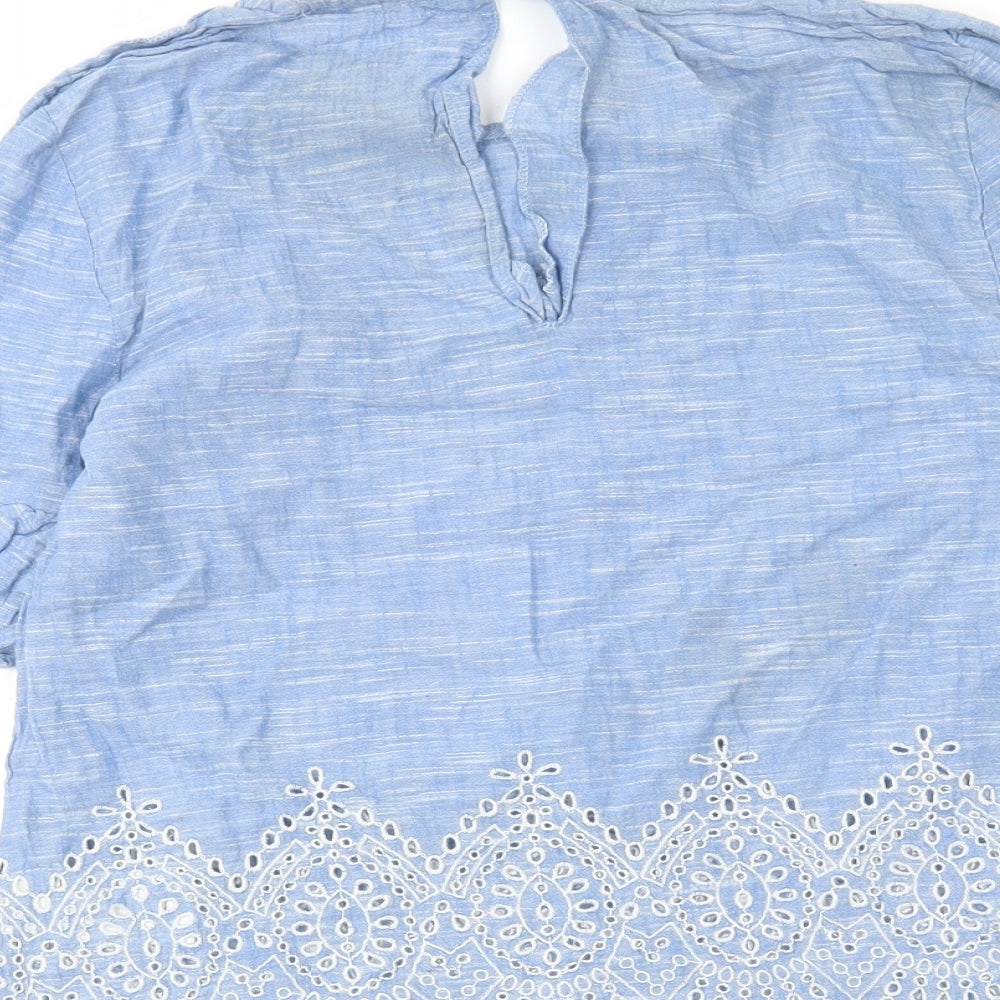 Warehouse Womens Blue Cotton Basic Blouse Size 10 Scoop Neck