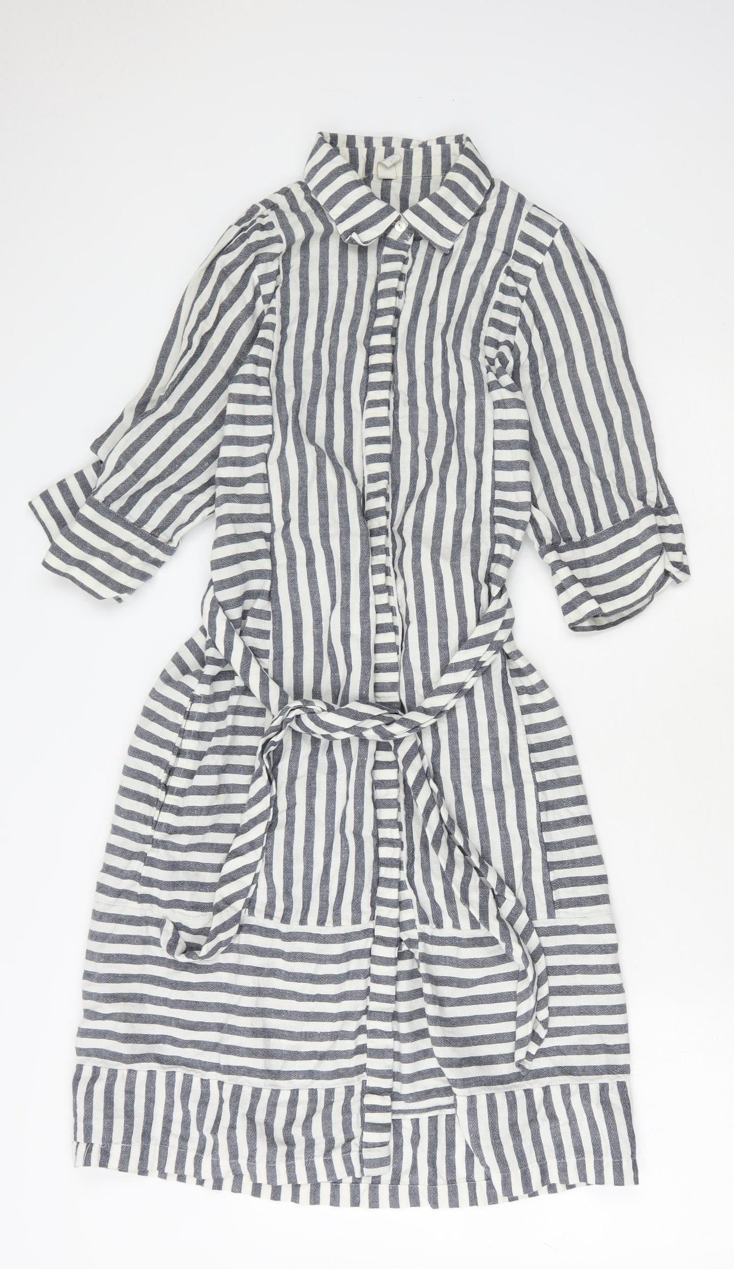 Tigerlily Womens White Striped Linen Shirt Dress Size 8 Collared