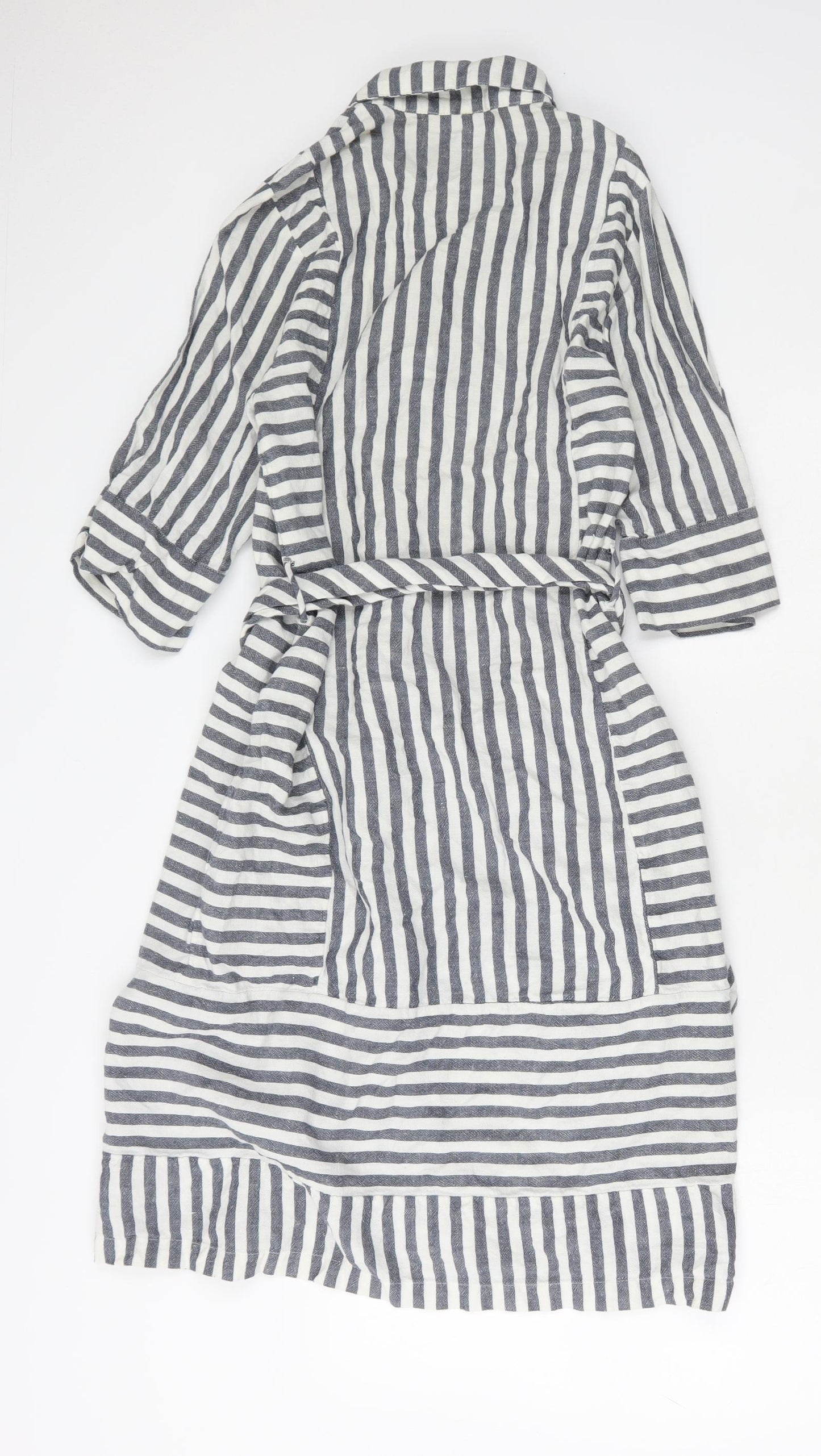 Tigerlily Womens White Striped Linen Shirt Dress Size 8 Collared